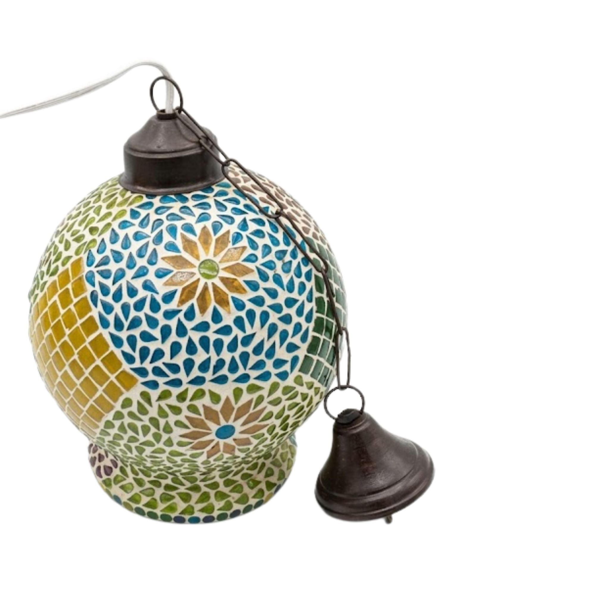 Blue Mosaic Glass Hanging Lantern Lamp