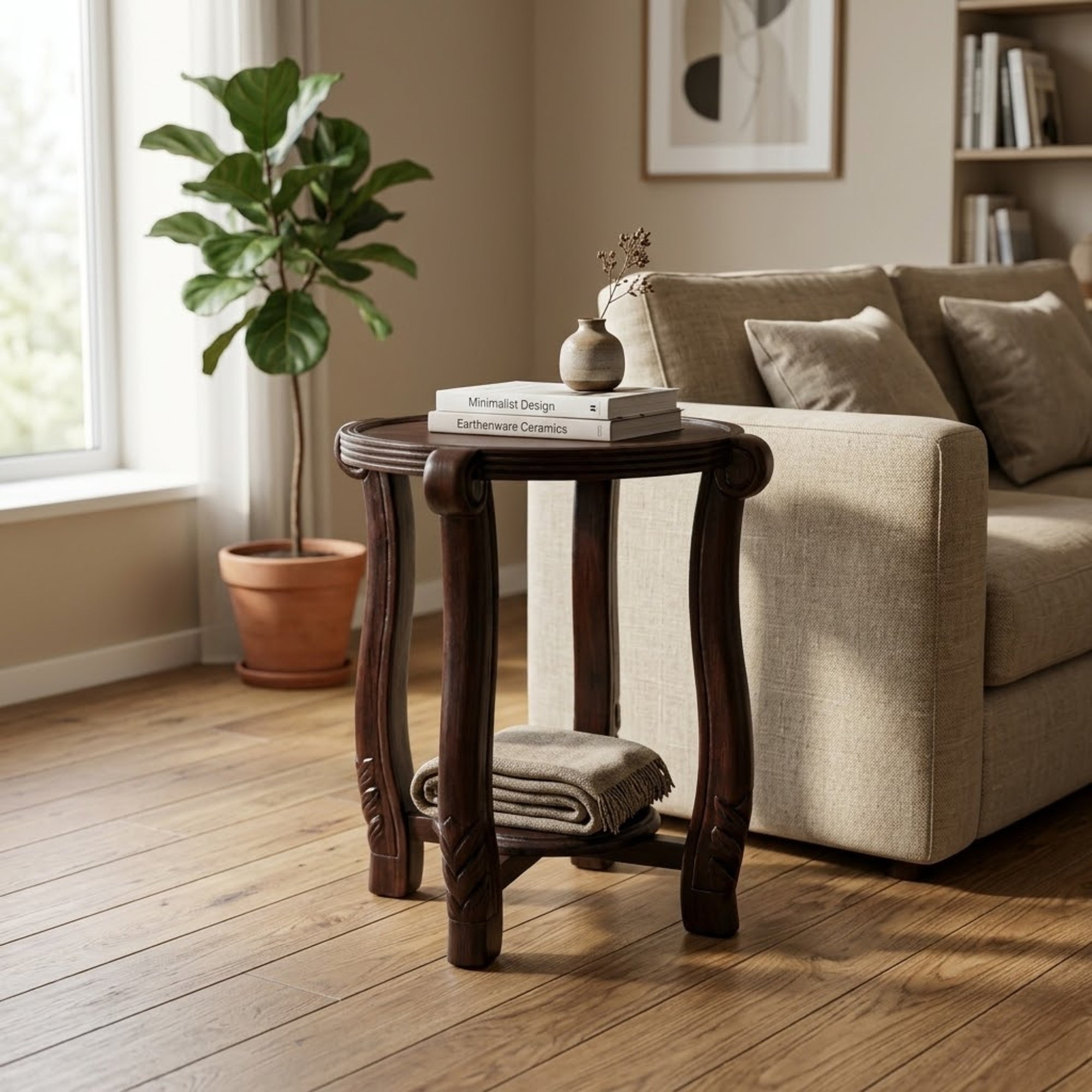 Round Wooden Side Stool for Living Room