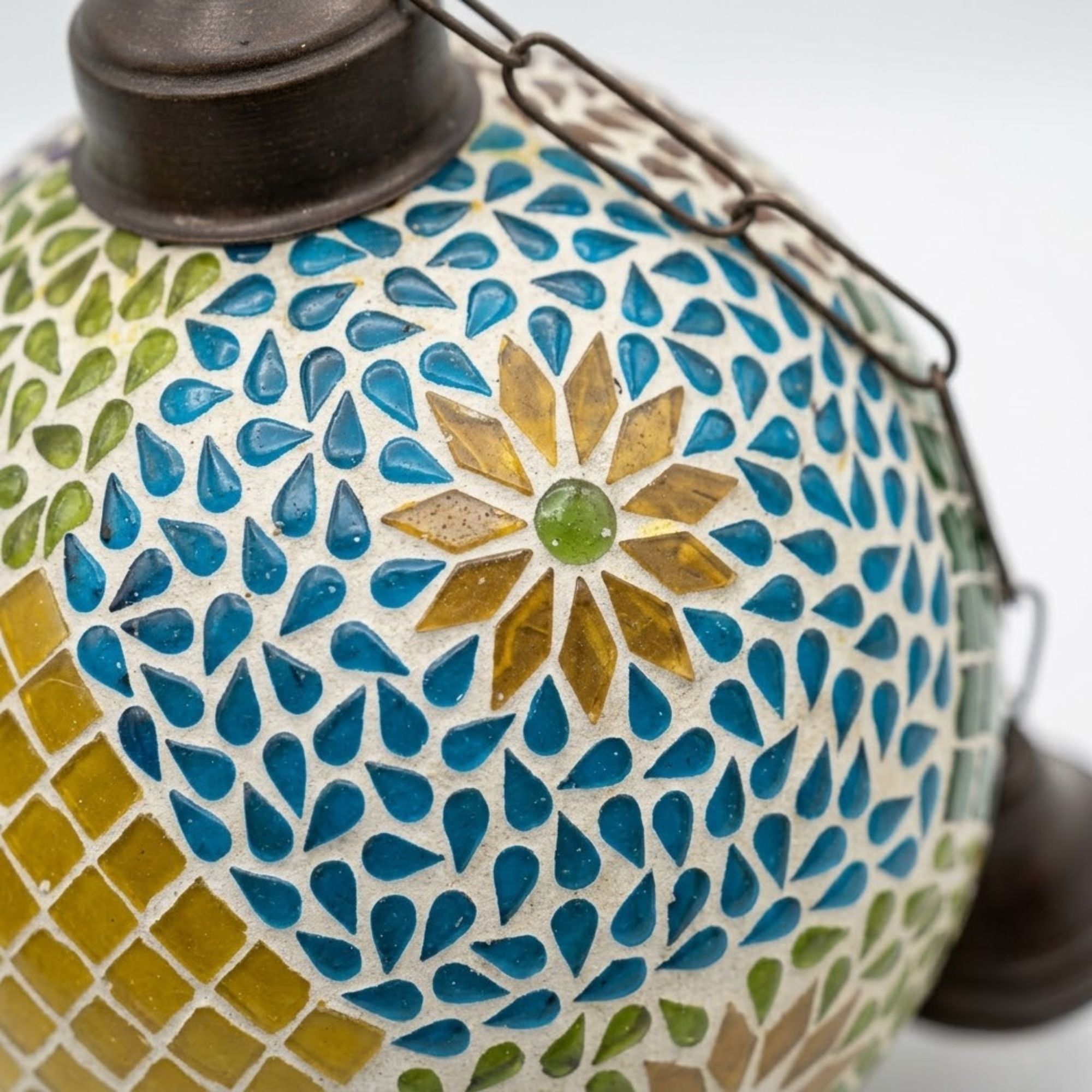 Blue Mosaic Glass Hanging Lantern Lamp