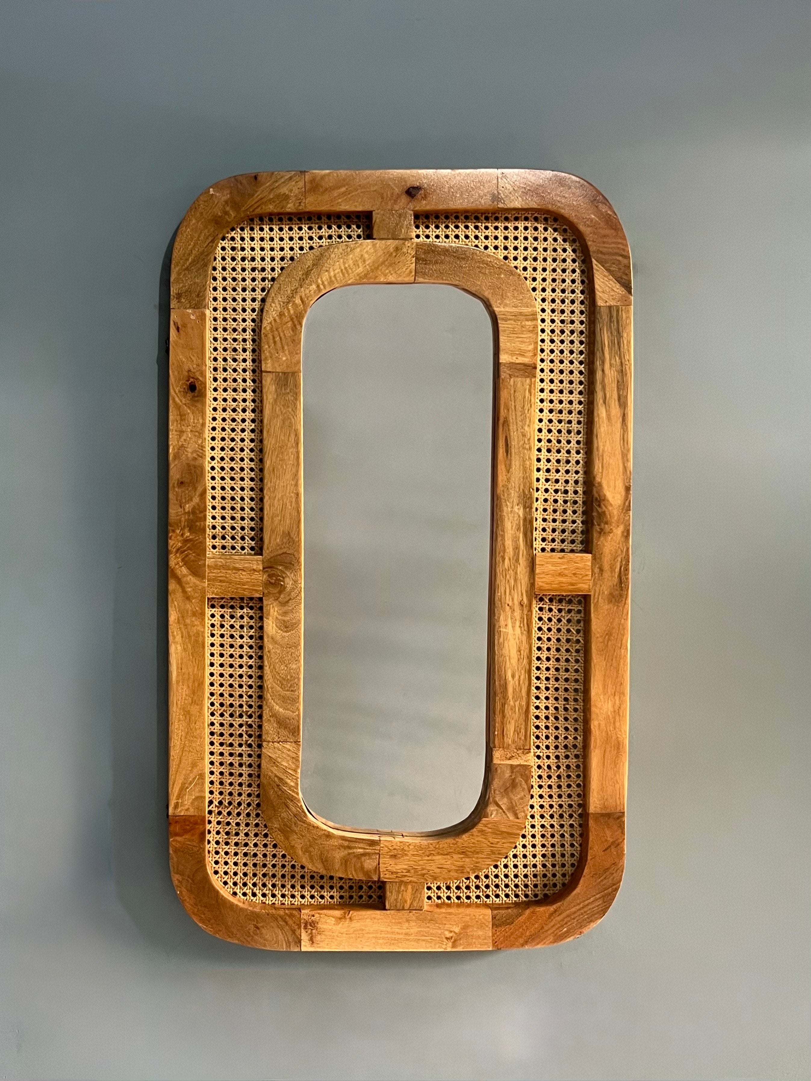 Rectangular jute embossed wall mirror