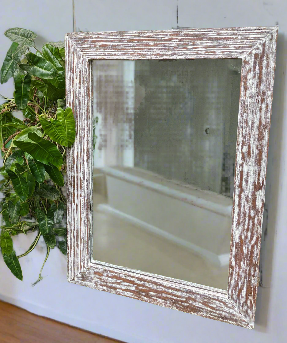 Distressed Teak Frame in Grey with mirror