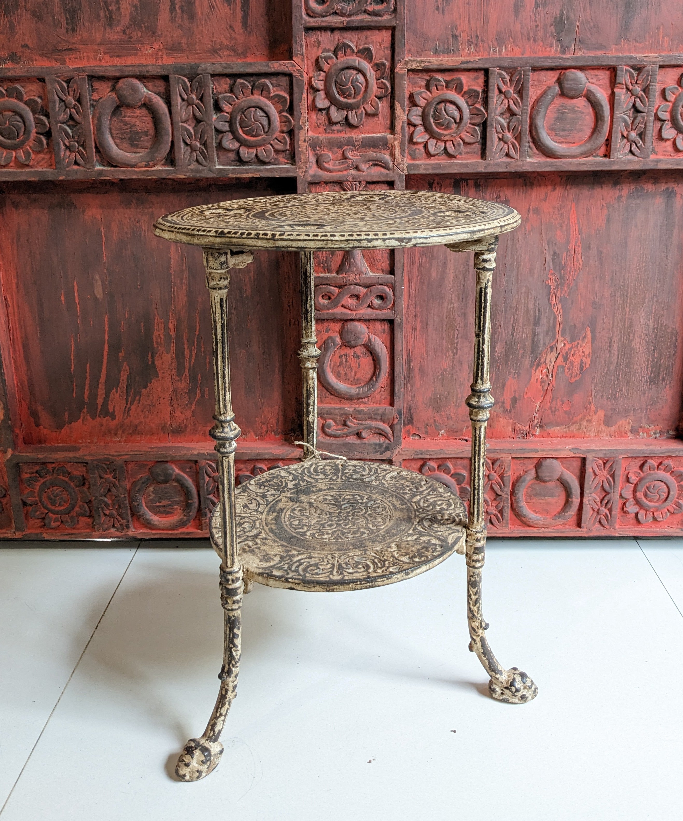 Distressed Brown Cast Iron Table/Plant Stand