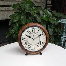 Load image into Gallery viewer, Round Wooden Table Clock with Roman numbers
