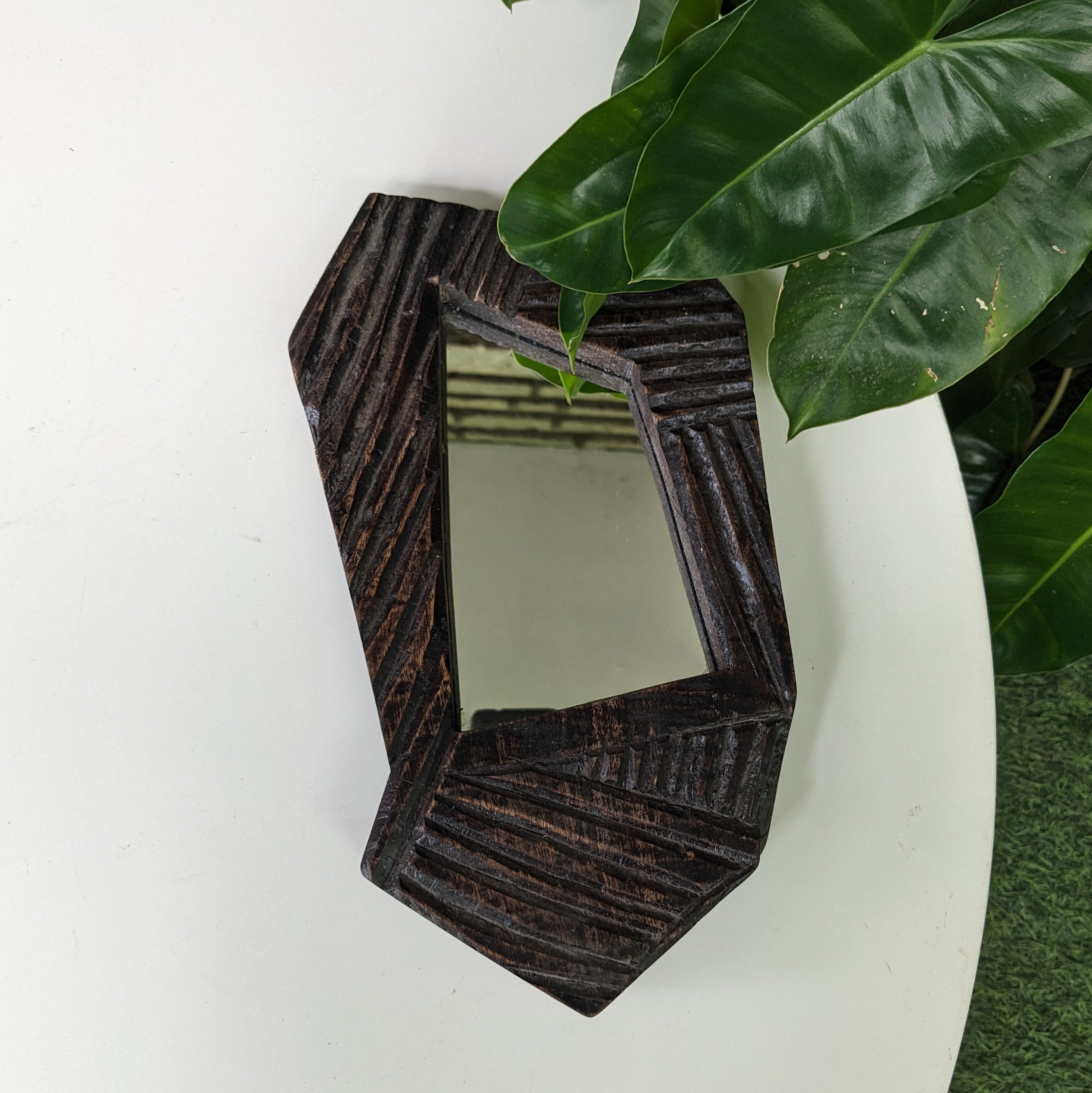Dark Brown asymmetrical Wooden frame with mirror