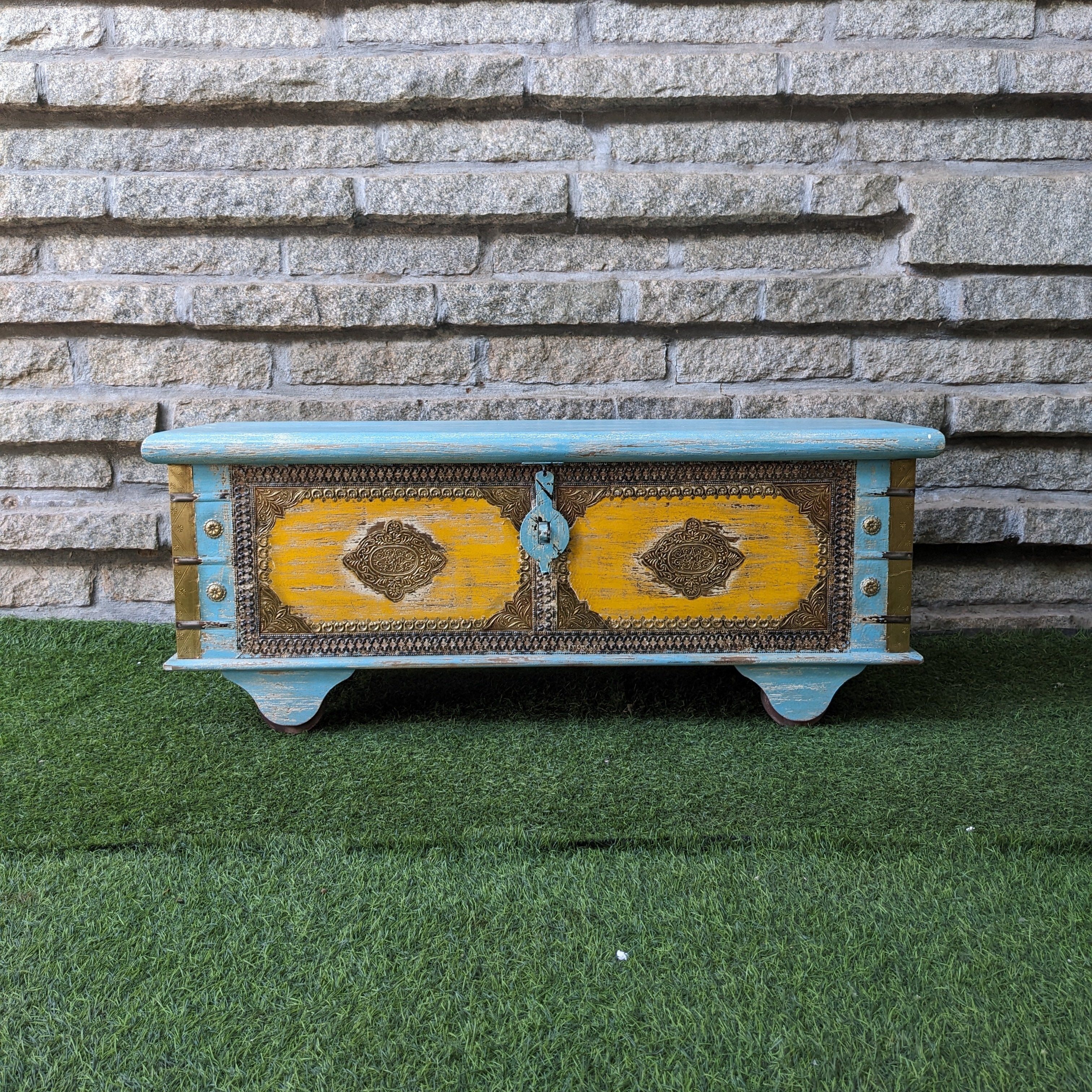 Blue and Yellow Trunk with brass details