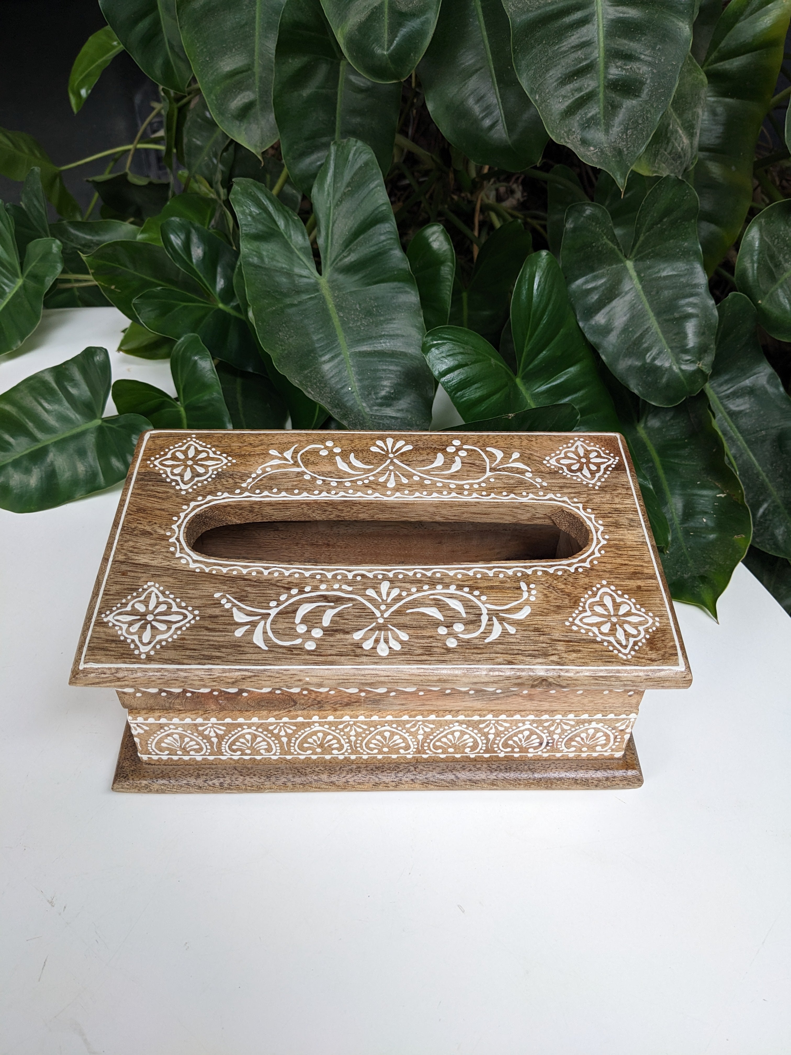 Wooden Tissue Holder with hand painted details