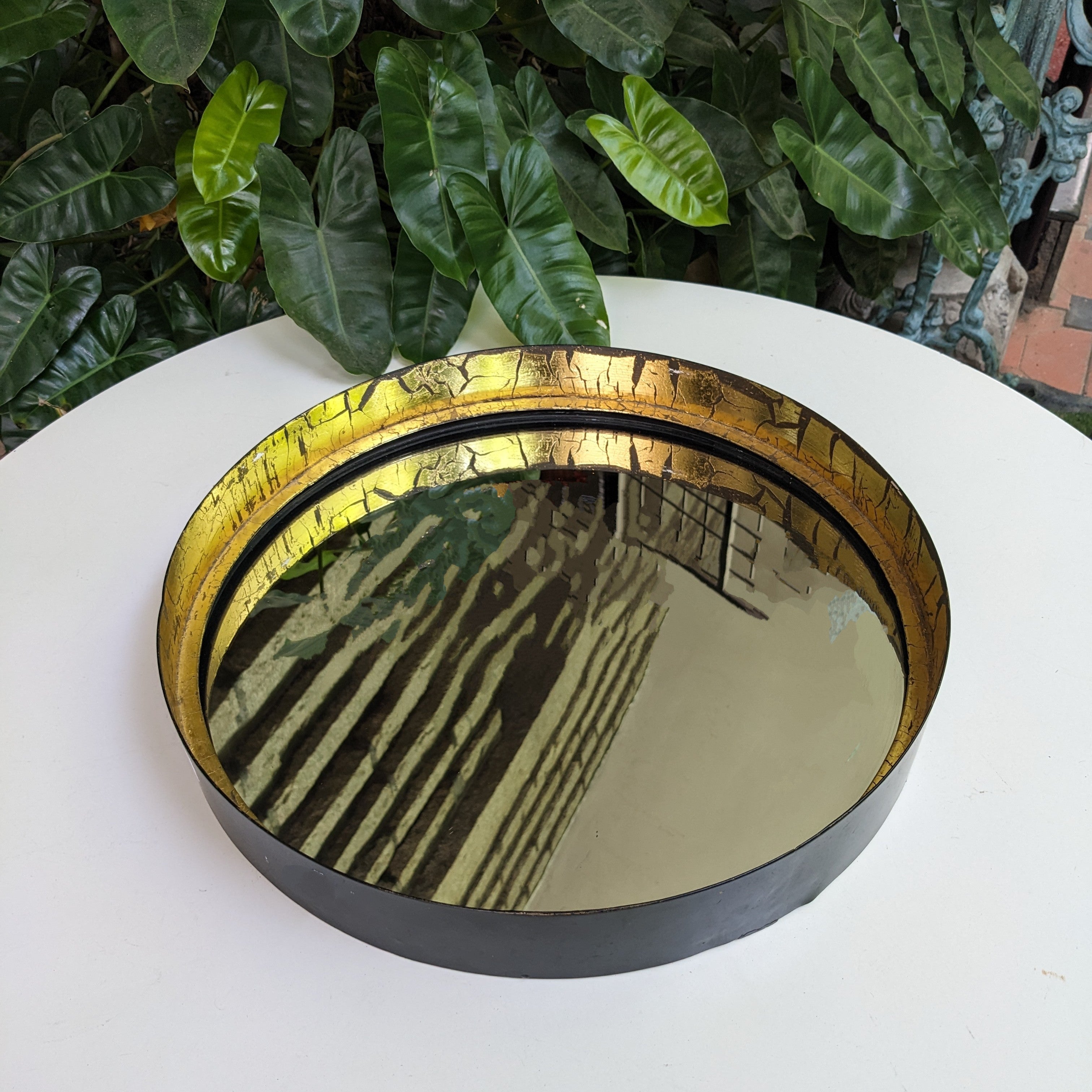 Round Mirror with Black and Gold Metal Frame