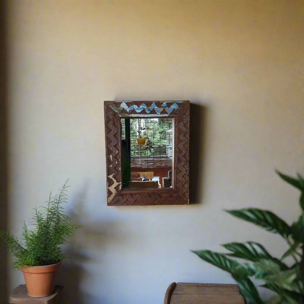 Wooden Mirror Frame with Zig Zag pattern (blue)