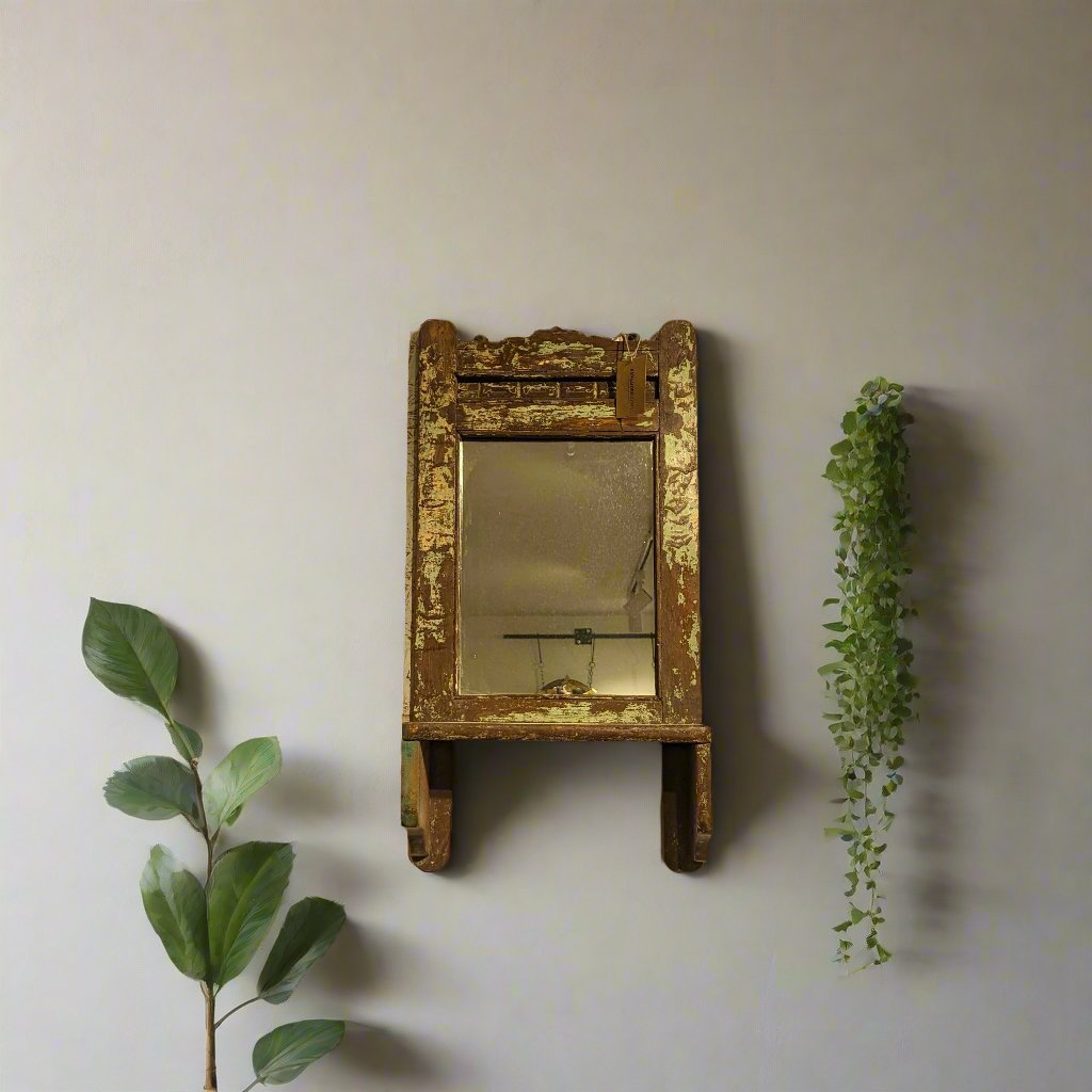 Vintage Dresser Mirror in distressed green and brown