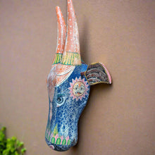 Load image into Gallery viewer, Vintage Hand Painted Cow Head (Navy Blue with Maroon ears and Orange horns)