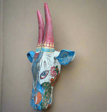 Load image into Gallery viewer, Vintage Hand Painted Cow Head (Off-White with Red horns and Blue ears)