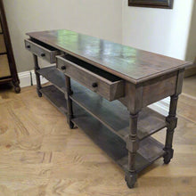 Load image into Gallery viewer, Distressed Grey Console Table with two drawers and shelves