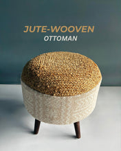 Load image into Gallery viewer, Jute woven Upholstry Ottoman