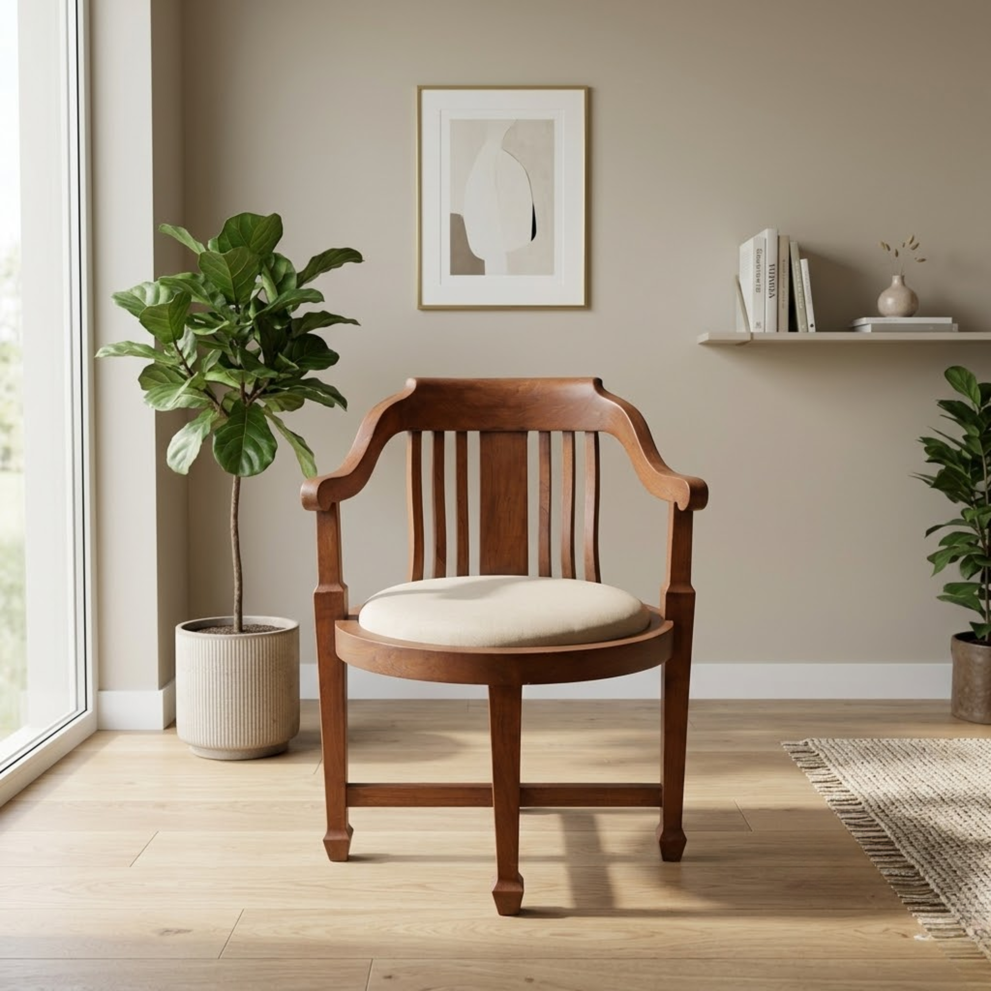 Branton Solid Wood Accent Chair with Fabric Seat