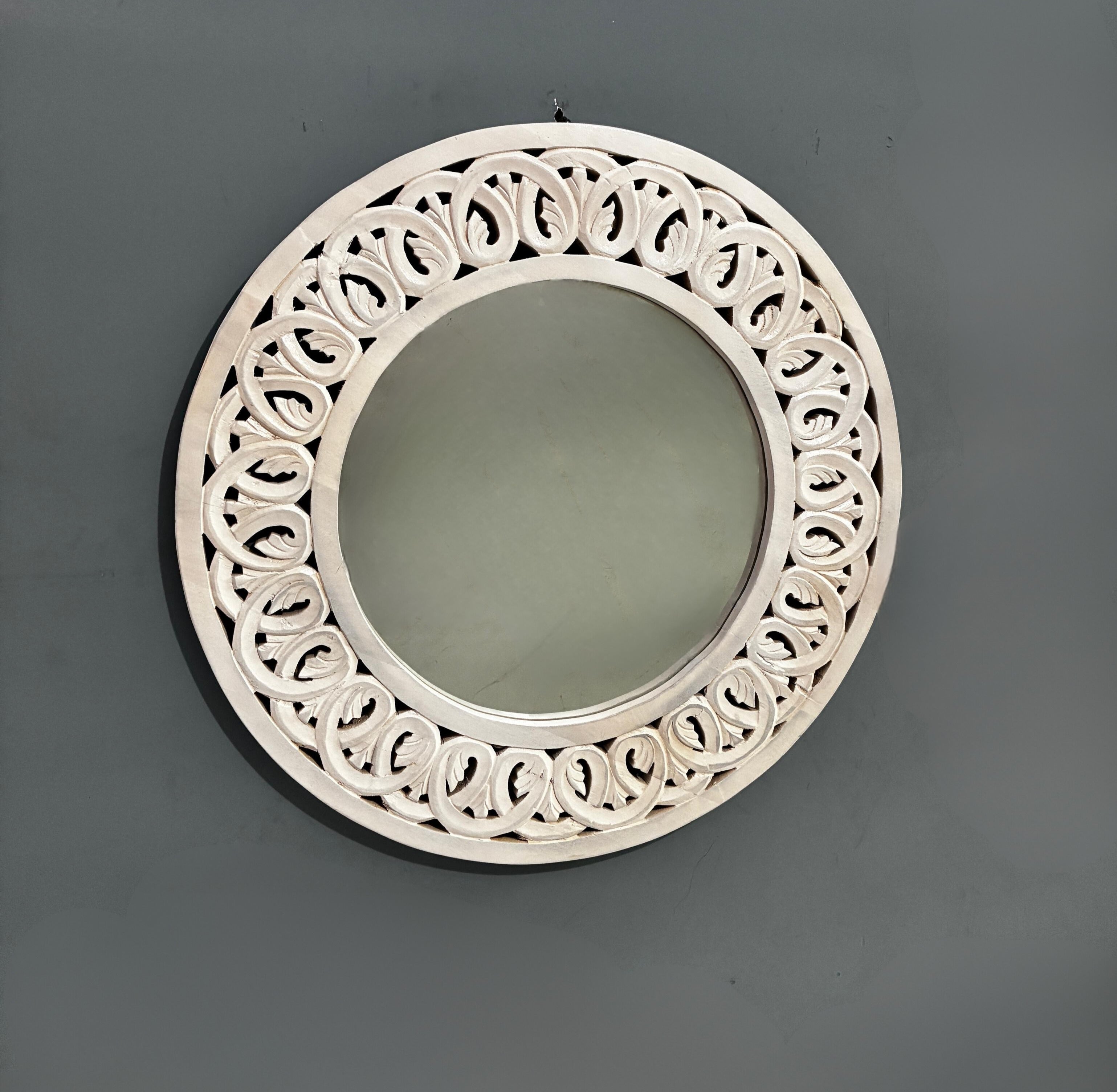 Carved Round Ivory Mirror