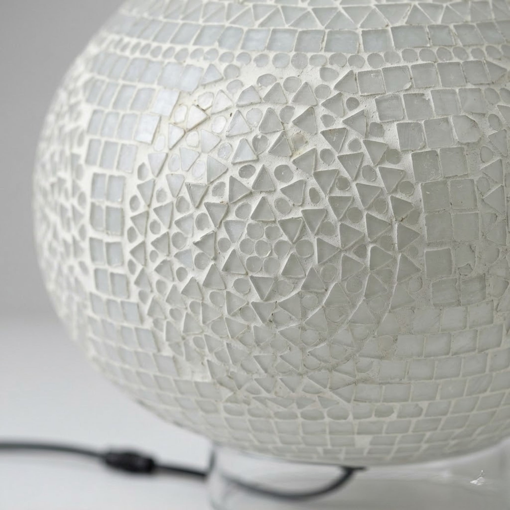 Handcrafted White Mosaic Glass Globe Table Lamp