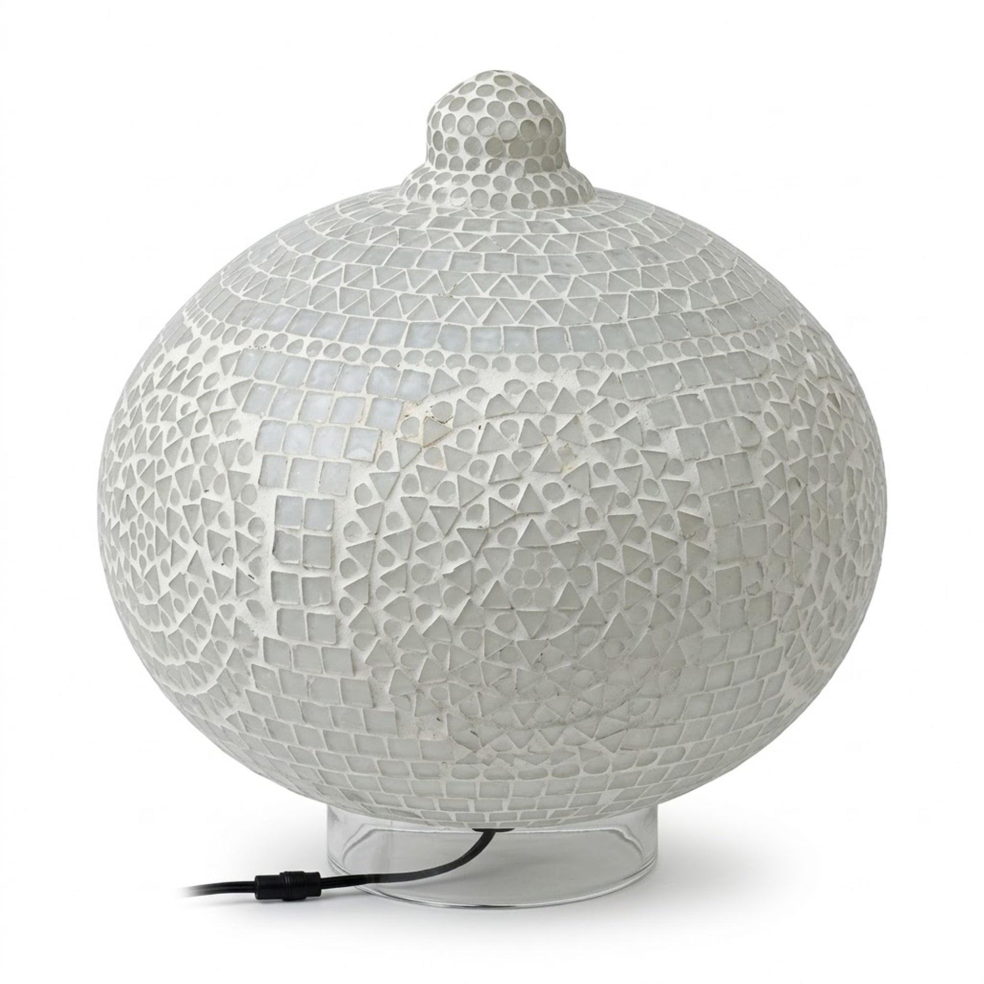 Handcrafted White Mosaic Glass Globe Table Lamp