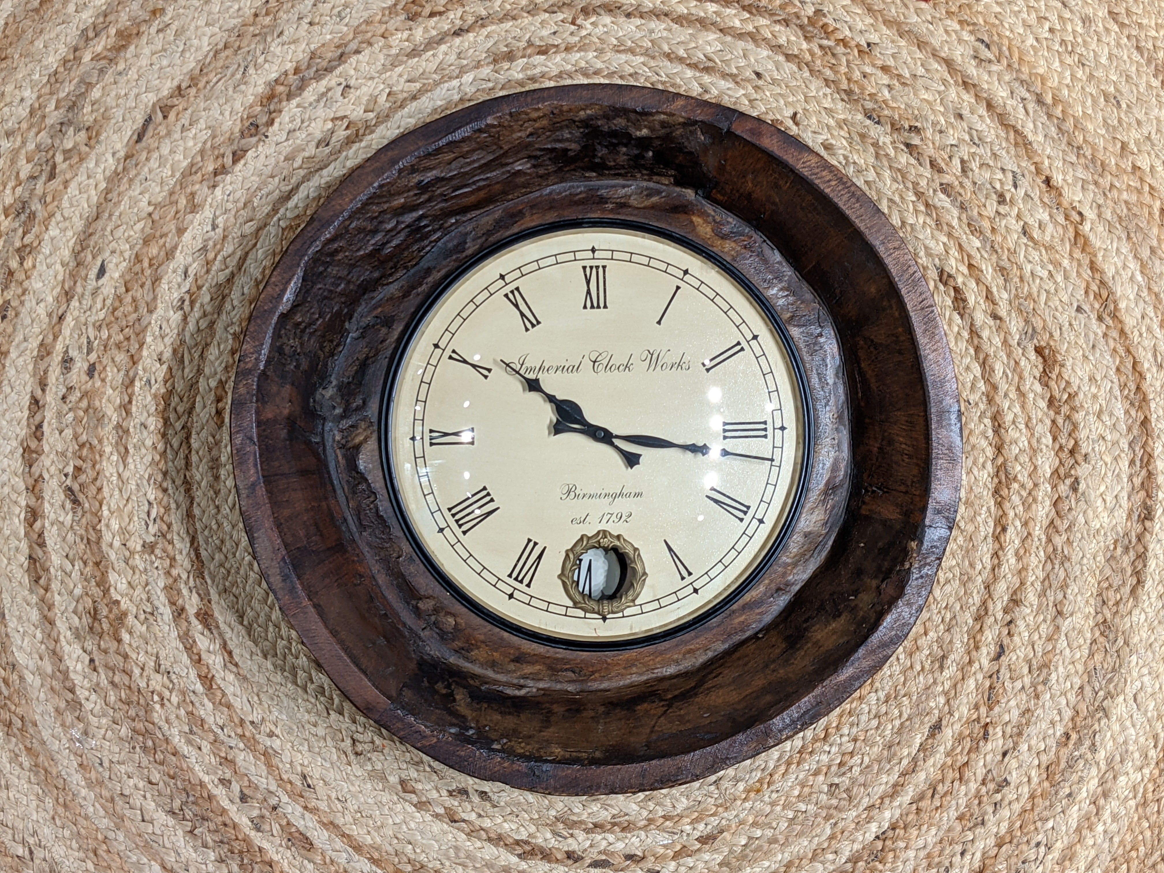 Antique Wooden Bowl Clock With Pendulum