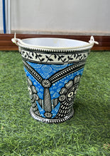 Load image into Gallery viewer, Hand Painted Blue Metal Bucket
