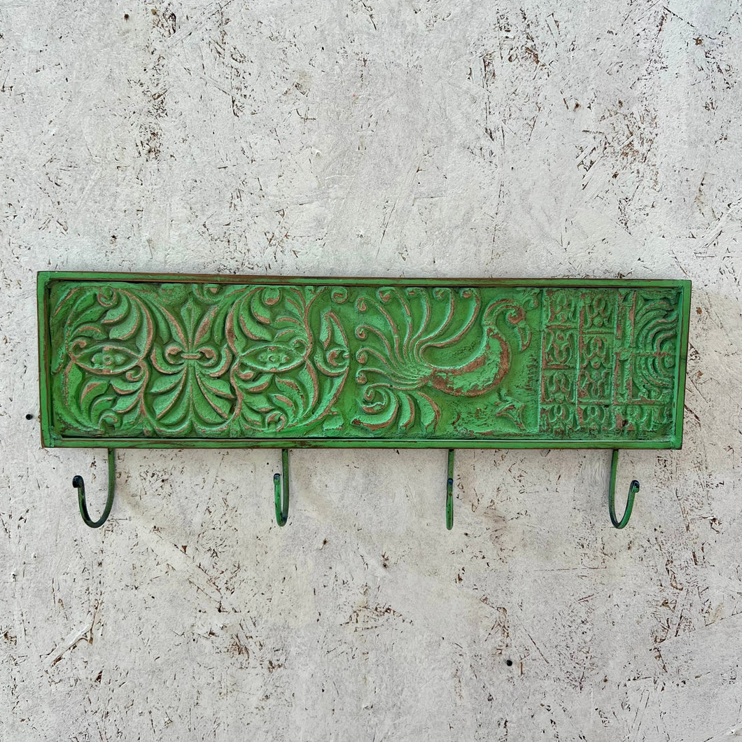 Carved Wooden Panel with Hooks