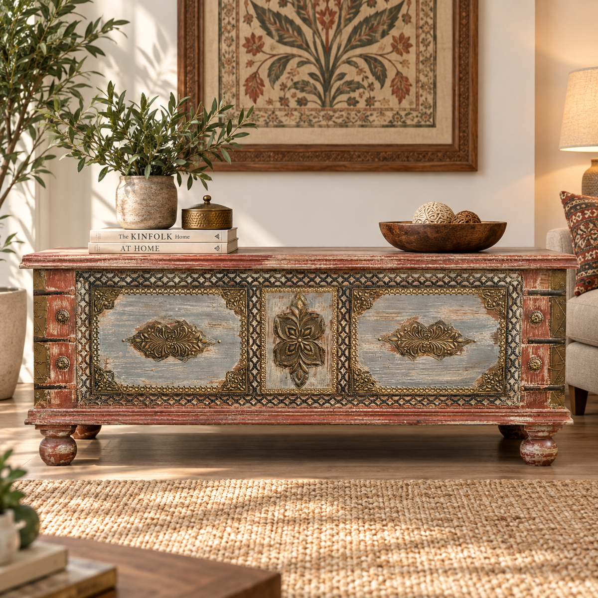 Chestnut Patina Brasswork Storage Trunk