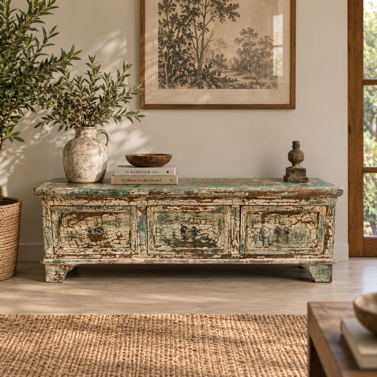 Meadowcrest Distressed Green Drawer Cabinet
