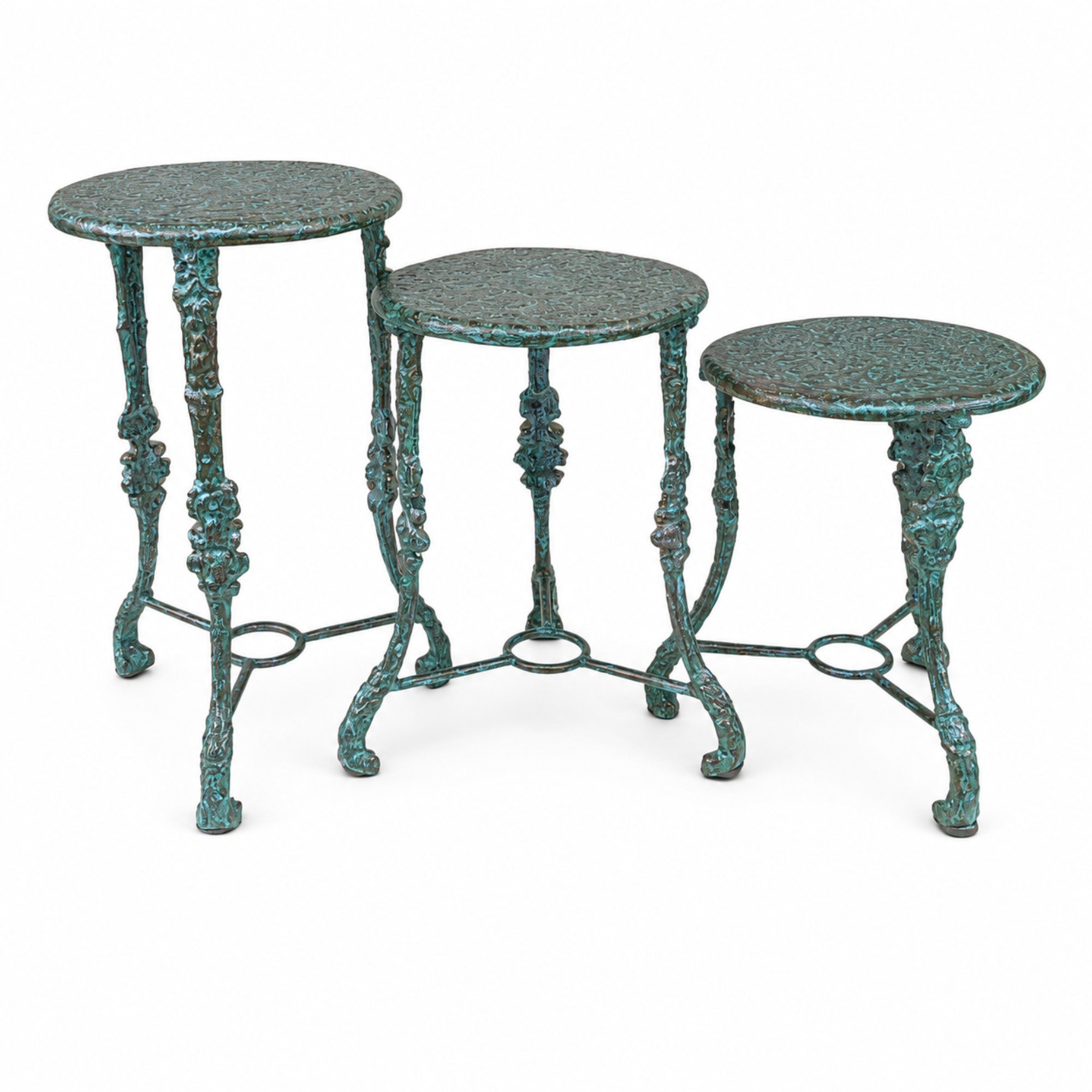 Vintage Embossed Metal Nesting Side Tables – Set of 3