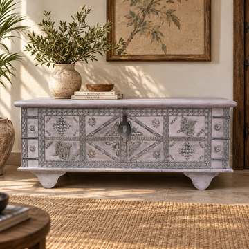 Lavender Crest Ornate Storage Trunk