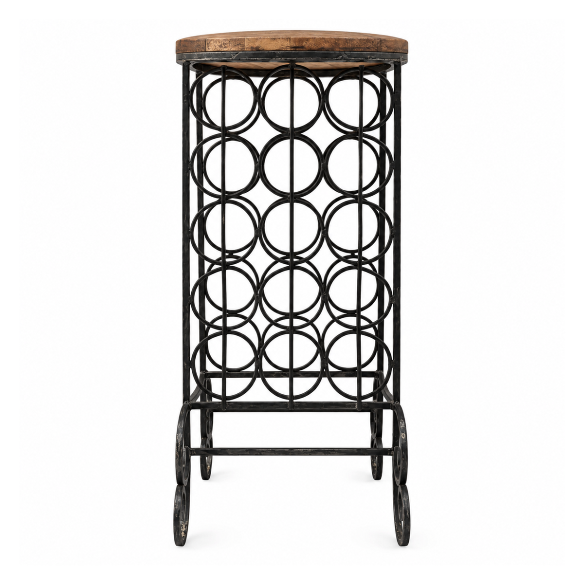 Industrial Round Wood Top Accent Table with Metal Ring Frame