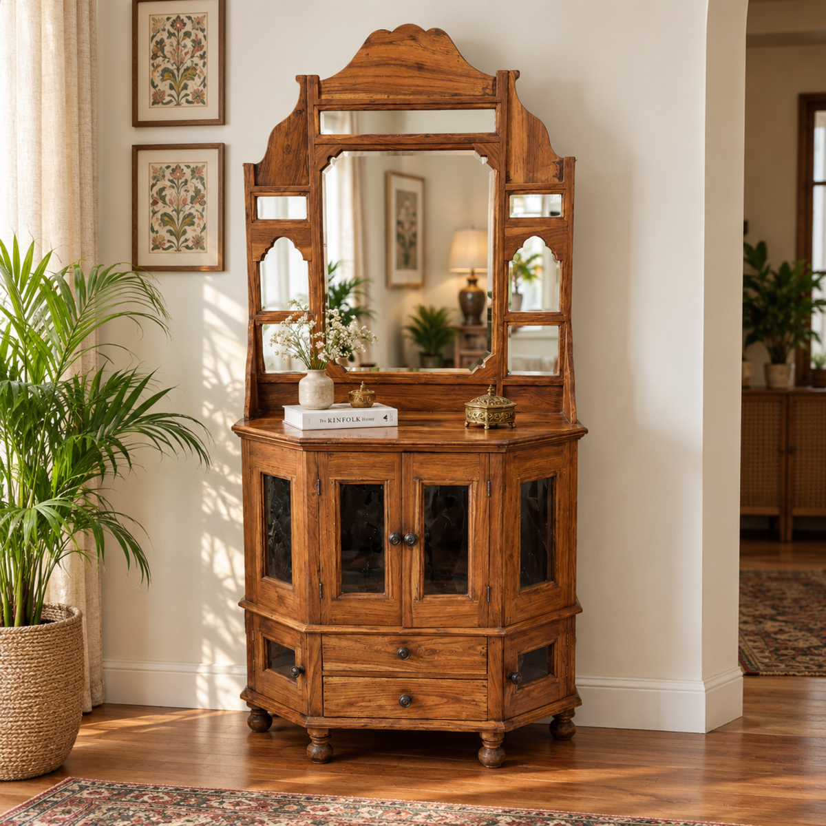 Heritage Teak Mirror Storage Dresser