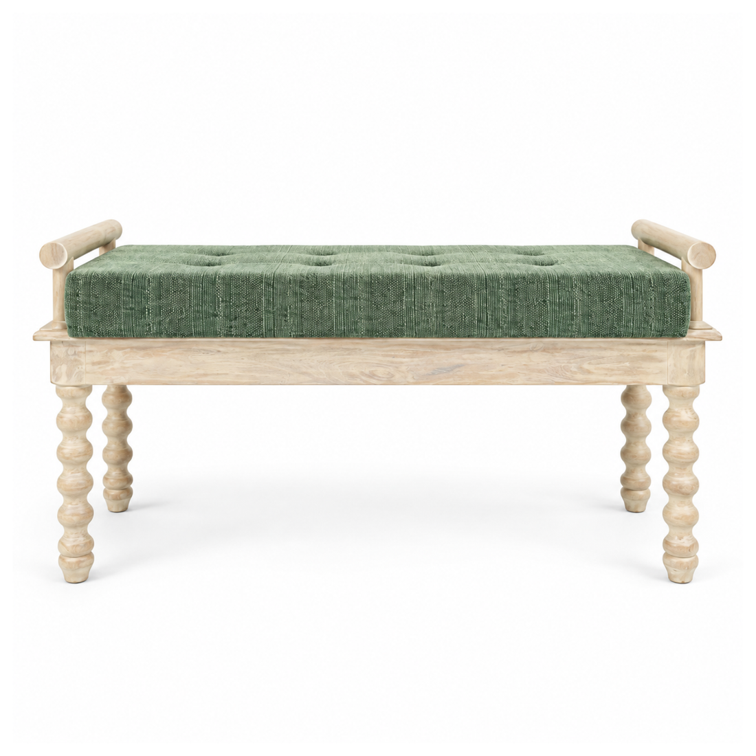 Carved Spiral Leg Teal Upholstered Bench