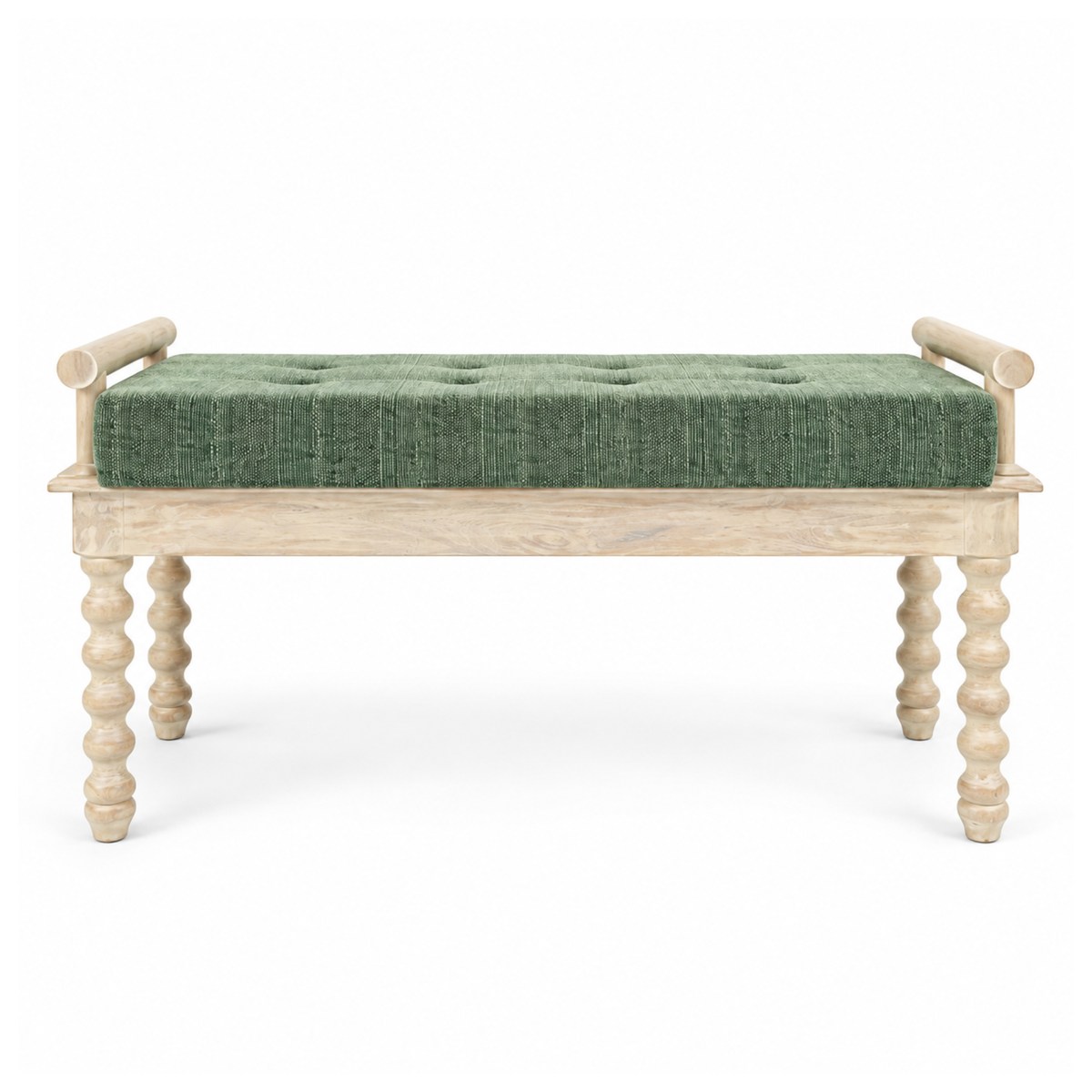 Carved Spiral Leg Teal Upholstered Bench