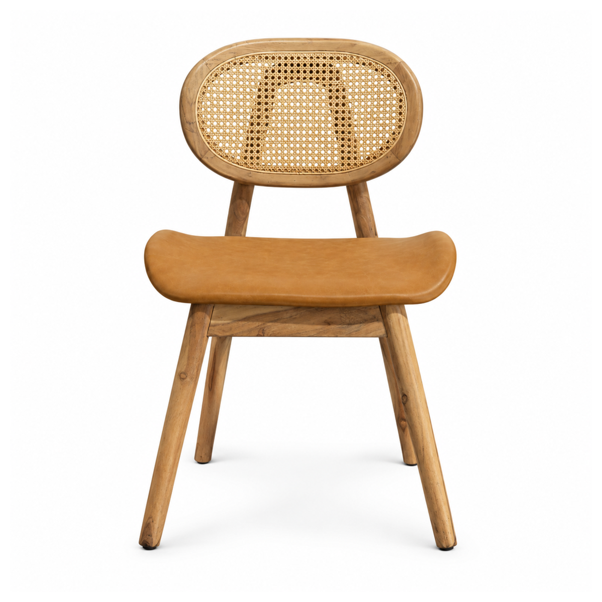 Woven Rattan Backrest Faux Leather Dining Chair