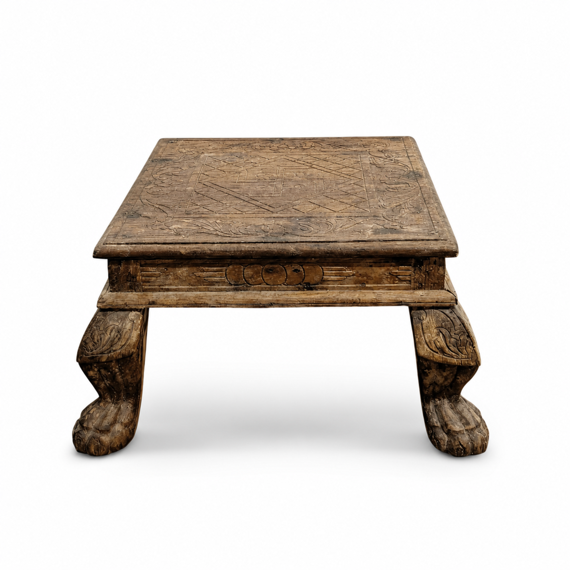 Vintage Hand Carved Wooden Bajot Table