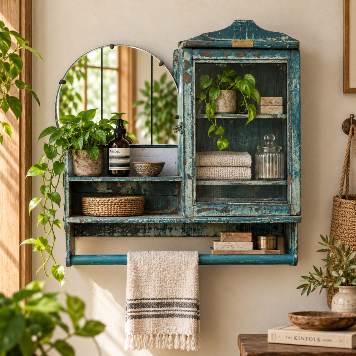 Turquoise Heritage Mirror Dresser Cabinet