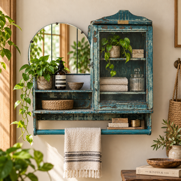 Turquoise Heritage Mirror Dresser Cabinet