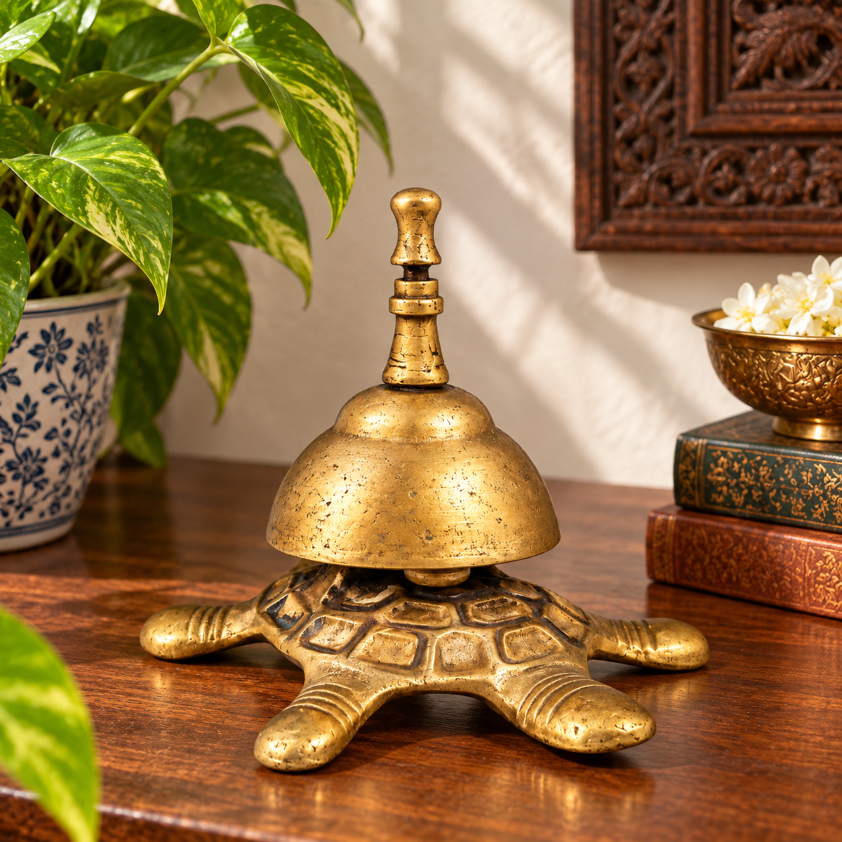 Antique Brass Tortoise Desk Bell