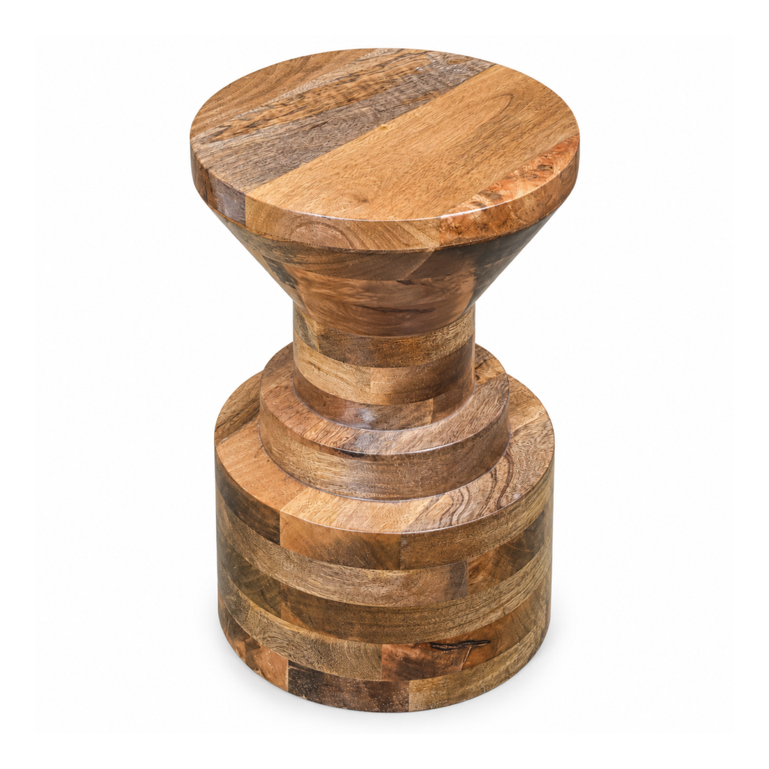 Rustic Solid Wood Round Accent Stool with Sculptural Base