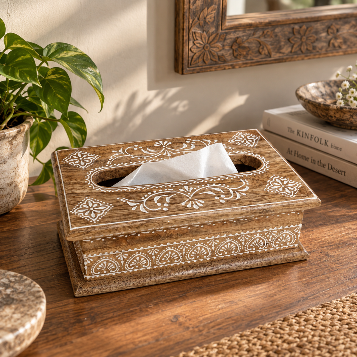 Heritage Brushwork Hand-Painted Wooden Tissue Holder