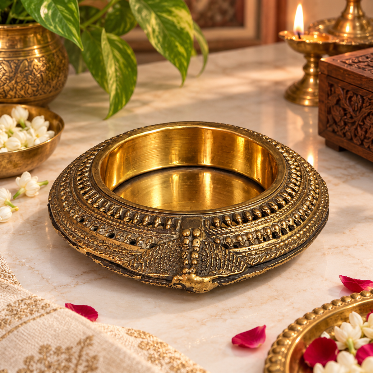 Compact Rustic Brass Decorative Bowl