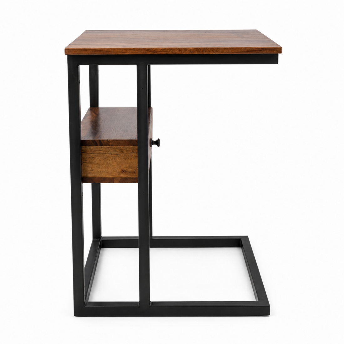 Industrial Wooden Side Table with Metal Frame