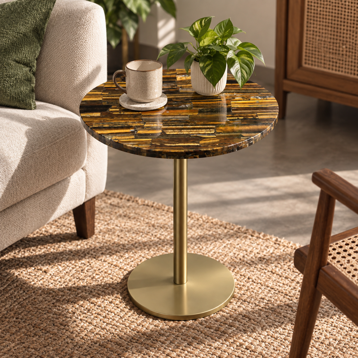 Tiger Eye Stone Accent Table