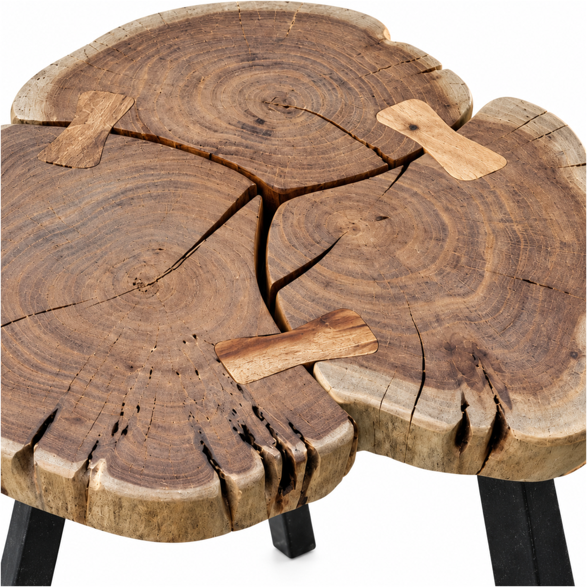 Rustic Natural Wood Slice Coffee Table with Black Metal Legs