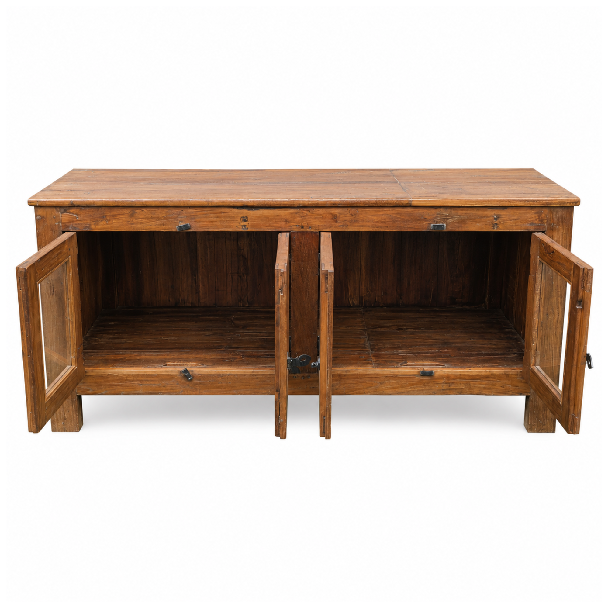 Rustic Solid Wood 4 Door Sideboard Cabinet