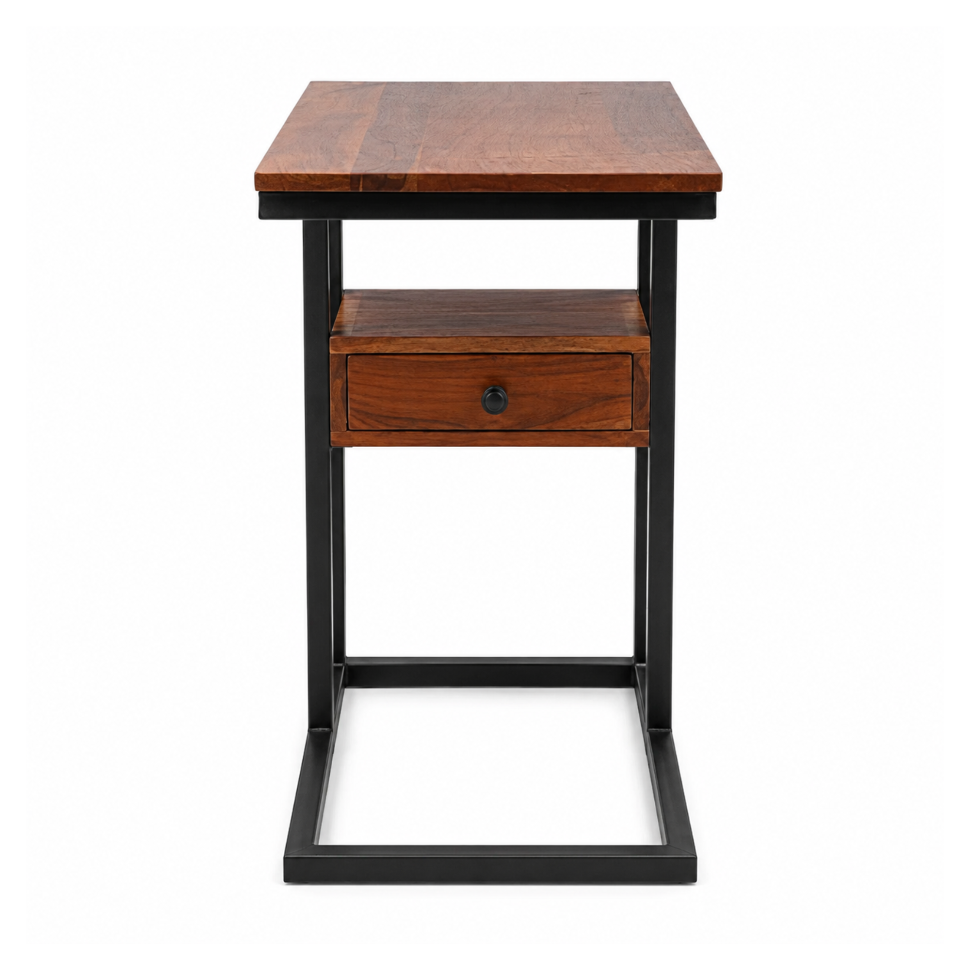 Industrial Wooden Side Table with Metal Frame