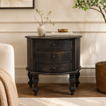 Vintage Black Wooden 3-Drawer Chest