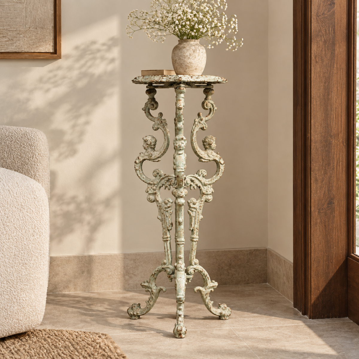Gothic Blue Cast Iron Accent Table