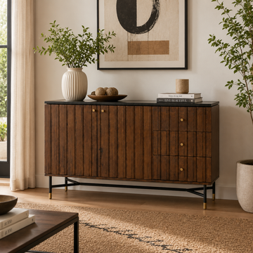 Modern Solid Wood Sideboard Cabinet with Drawers & Storage