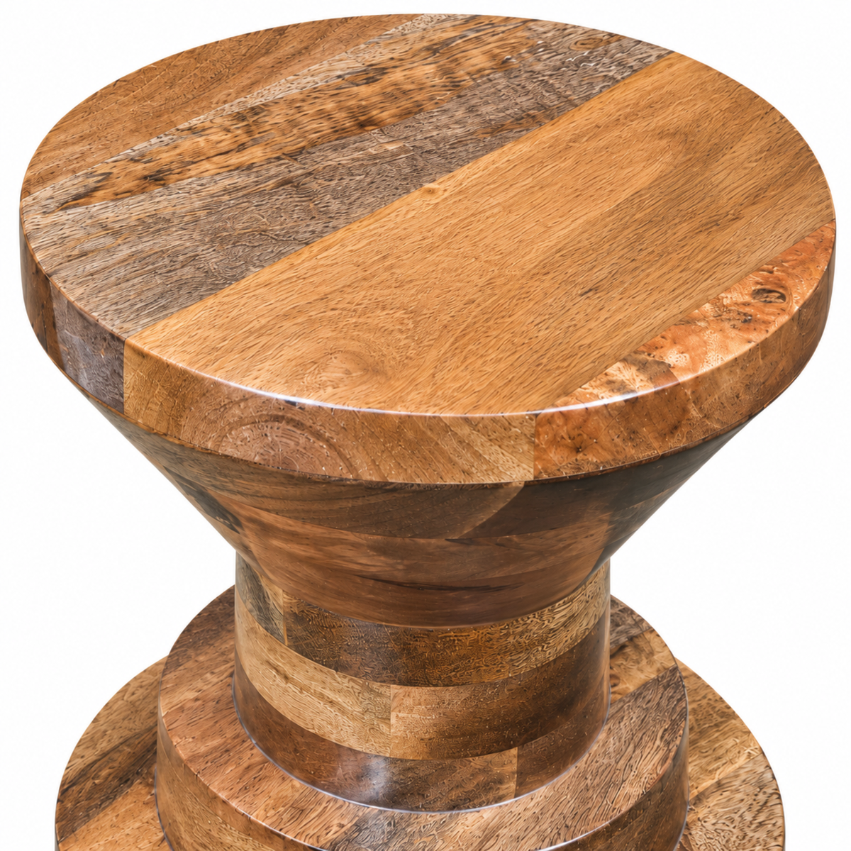 Rustic Solid Wood Round Accent Stool with Sculptural Base