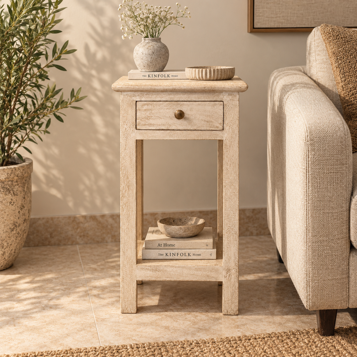 Vintage Ivory Distressed Side Table